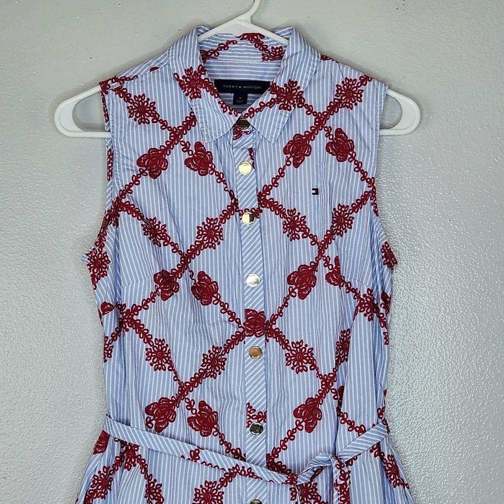 Tommy Hilfiger Blue Pinstripe Sleeveless Button Up Dress Size 8 - Picture 4 of 13